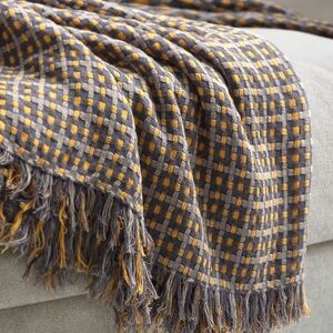 Gray and Yellow Checkered Throw Blanket